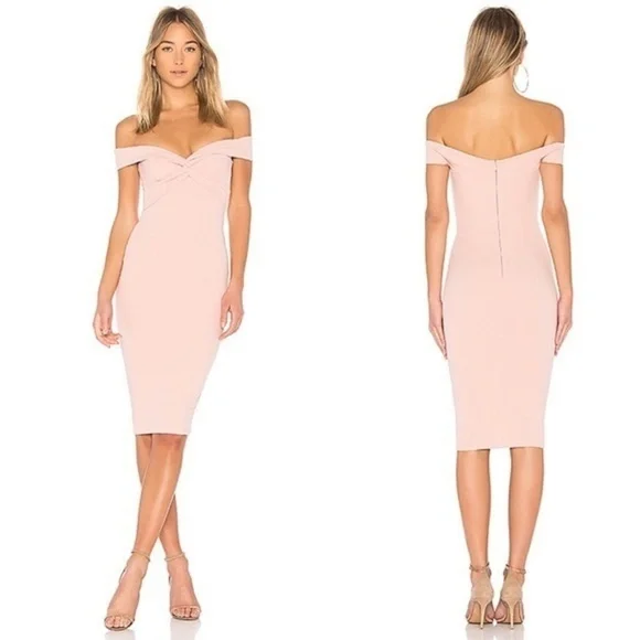 NOOKIE: Athena Off Shoulder Light Pink Midi Dress (NWT) - Picture 2 of 8